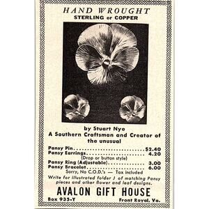 Avalon Gift House Hand Wrought Front Royal VA 1952 Yankee Magazine Ad SAG5-M3
